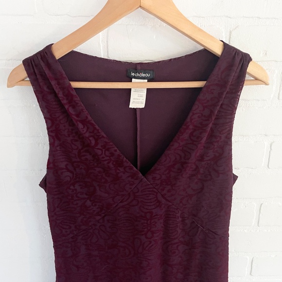 Vintage 90s Y2K Velvet Midi Dress Burnout Bodycon Empire Waist L Le Château - Picture 4 of 13